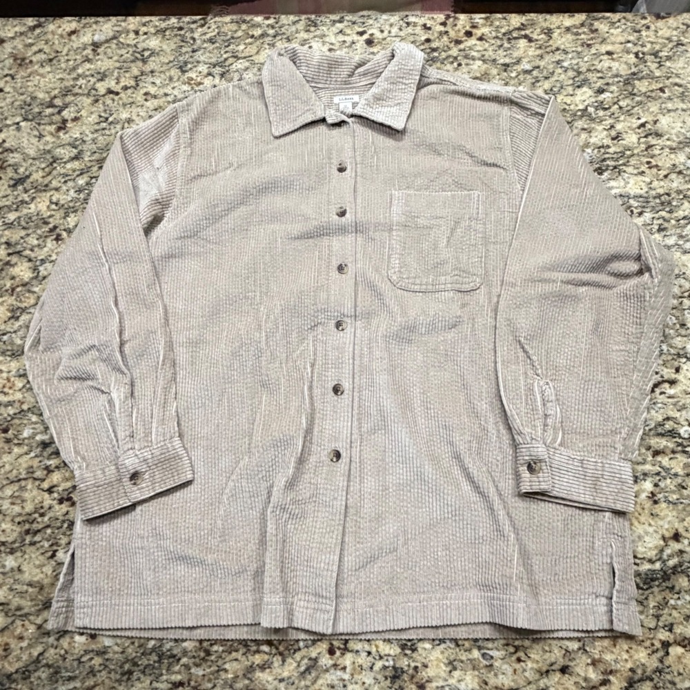 LL Bean Womens XL Tan Corduroy Button Down Long Sleeve Shirt Pocket Regular ws